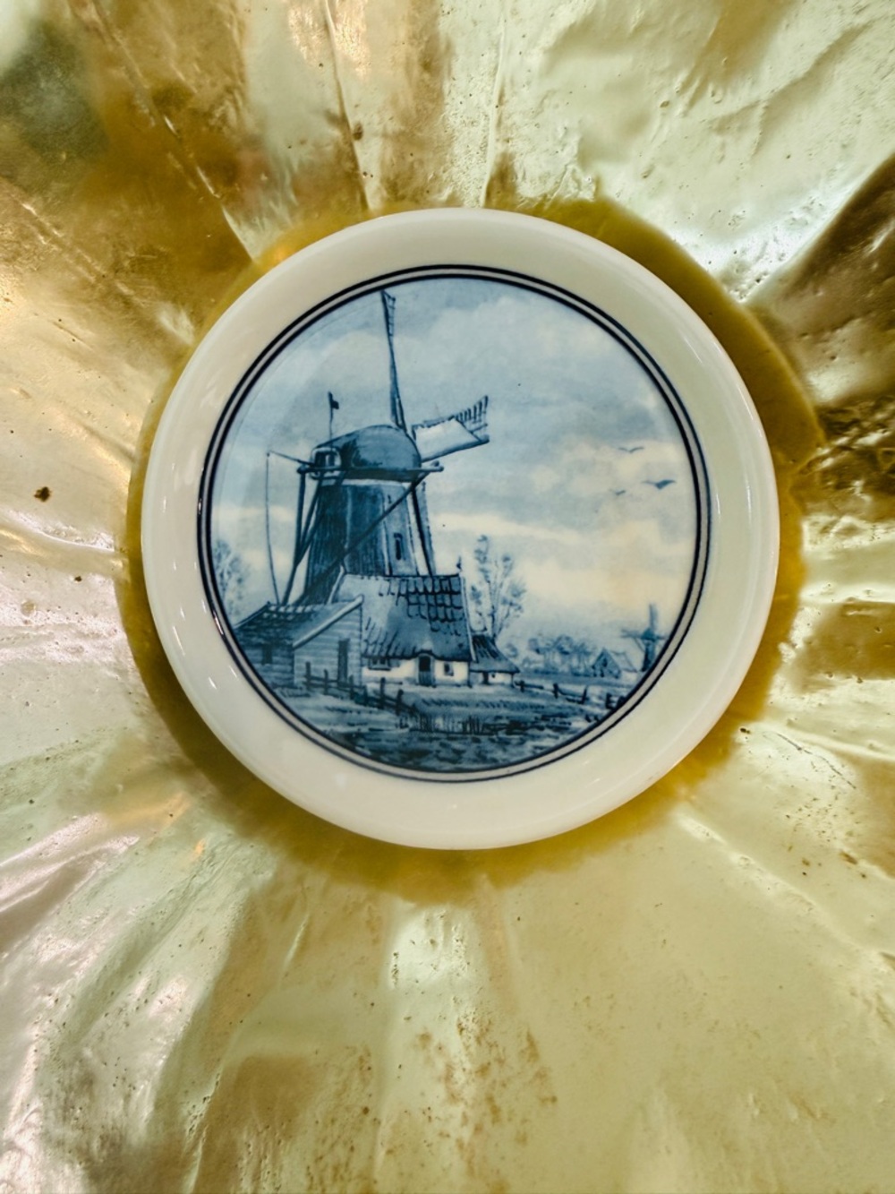 VINTAGE DELFTS WESTRAVEN WINDMILL AND HOUSE COASTER MADE IN HOLLAND